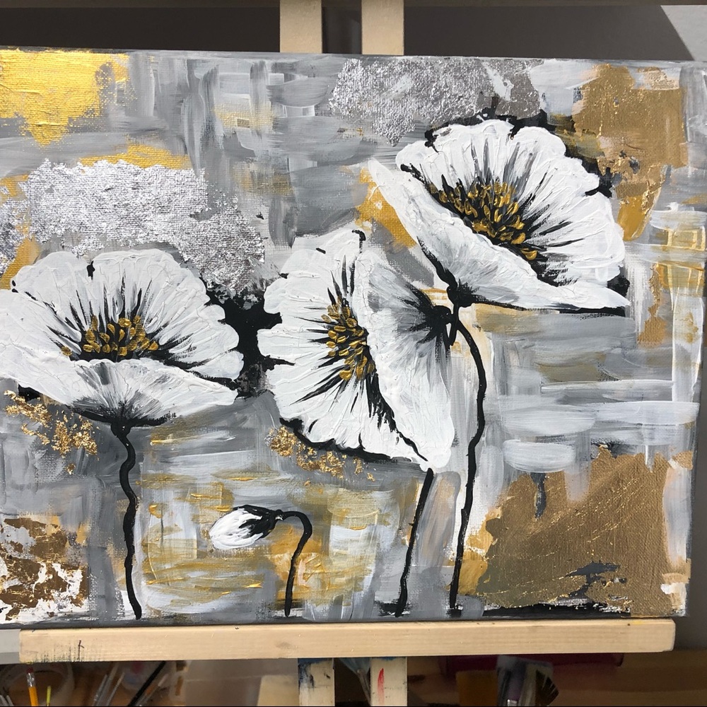 New Acrylic  Panting and Gold , Silver leaf Size 11x14 inches by me 2021